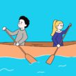 иллюстрация девочка и мальчик на лодке