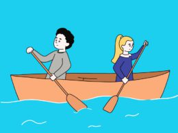 иллюстрация девочка и мальчик на лодке